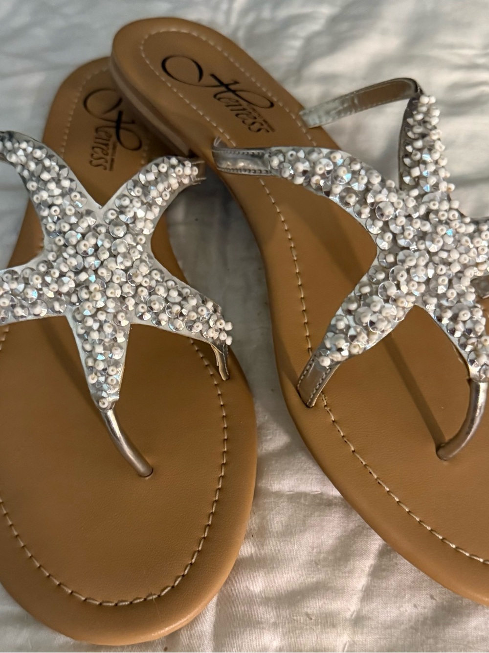 Sole Society Silver Sequin Starfish Thong Sandals